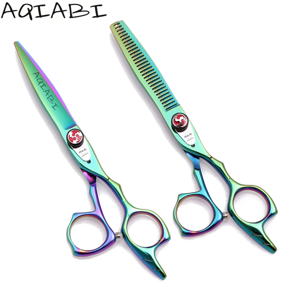 

Hair Cutting Scissors 5.5'' 6" AQIABI JP Steel 9CR Hairdressing Scissors Thinning Scissors Green Color A9017