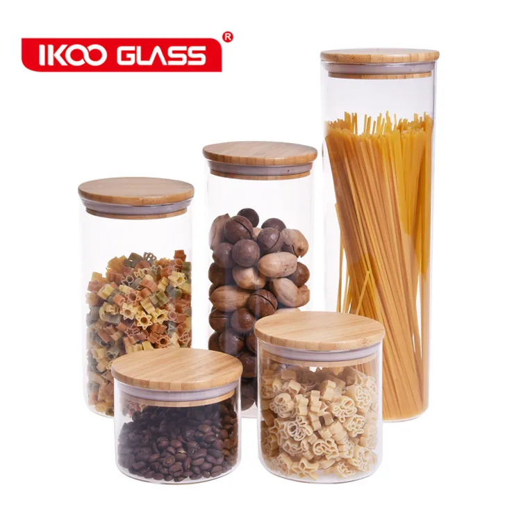 

Kitchen Storage High Borosilicate Glass Food Jar With Airtight Bamboo Lid