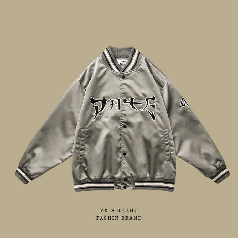 

Custom embroidered silk varsity jacket for men plus size thin lightweight spring satin baseball men's varsity jackets, Customized color