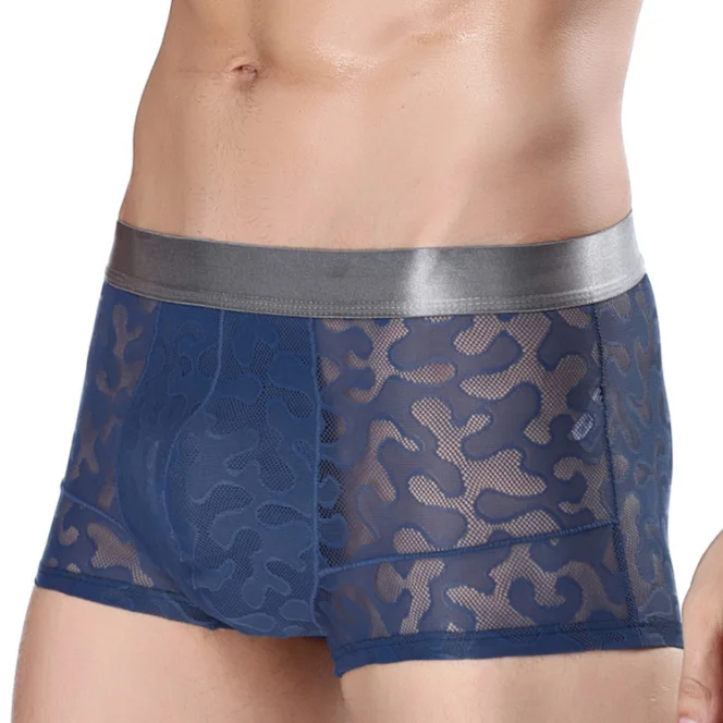 

Healthy Fabric Ice Silk Printing Boxer Briefs For Men, Black,gray,blue,purple