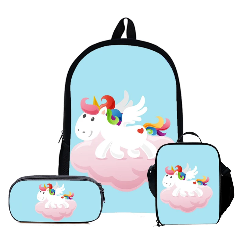 

Eco-Friendly Fabric Cute Unicorn Print Pencil Case Lunch Box and School Backpack Kids Back Bag