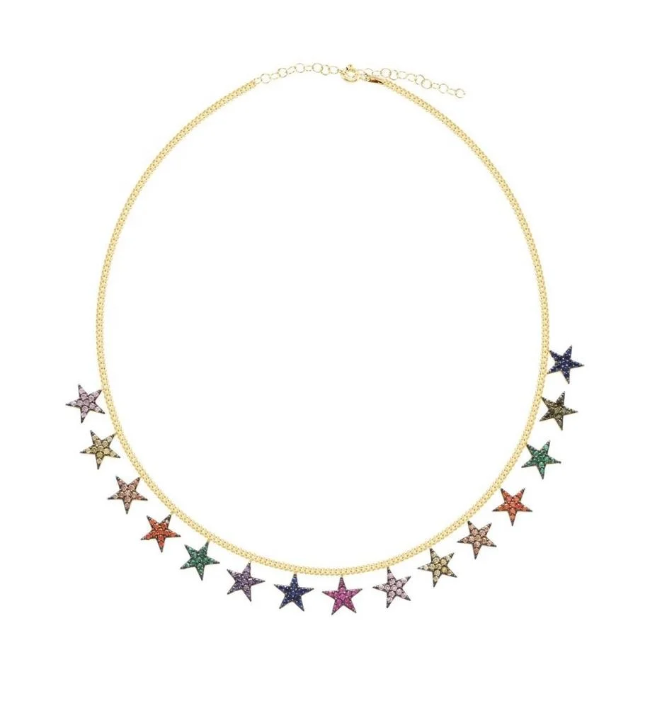 Christmas New arrived jewelry Gold plated colorful cz star charm statement necklace