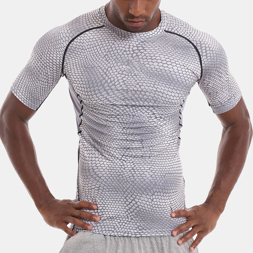 

BBWY0055 Best Sales Outdoor snake print training men's yoga sports T-shirt