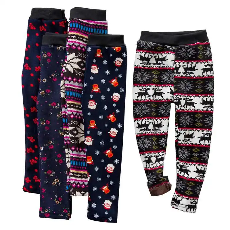 

In Stock Winter Hot Sale Thick Fleece Warm Leg Children Pants High Quality Fashion Cartoon Flower Fuzzy Warm Soft Kids Leggings, Picture shows