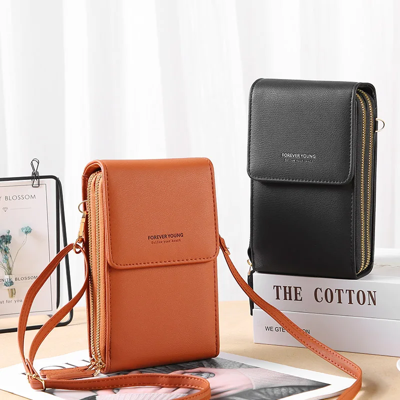

New Fashion PU Leather Casual Touch Screen Women Single Crossbody Bag Purse Mobile Phone Bag For Girls