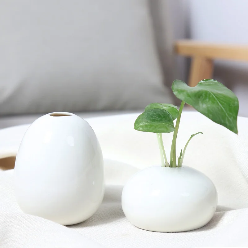 

Good quality oblate shaped ceramic vases flower ceramic white vases for green plant mini flower vase