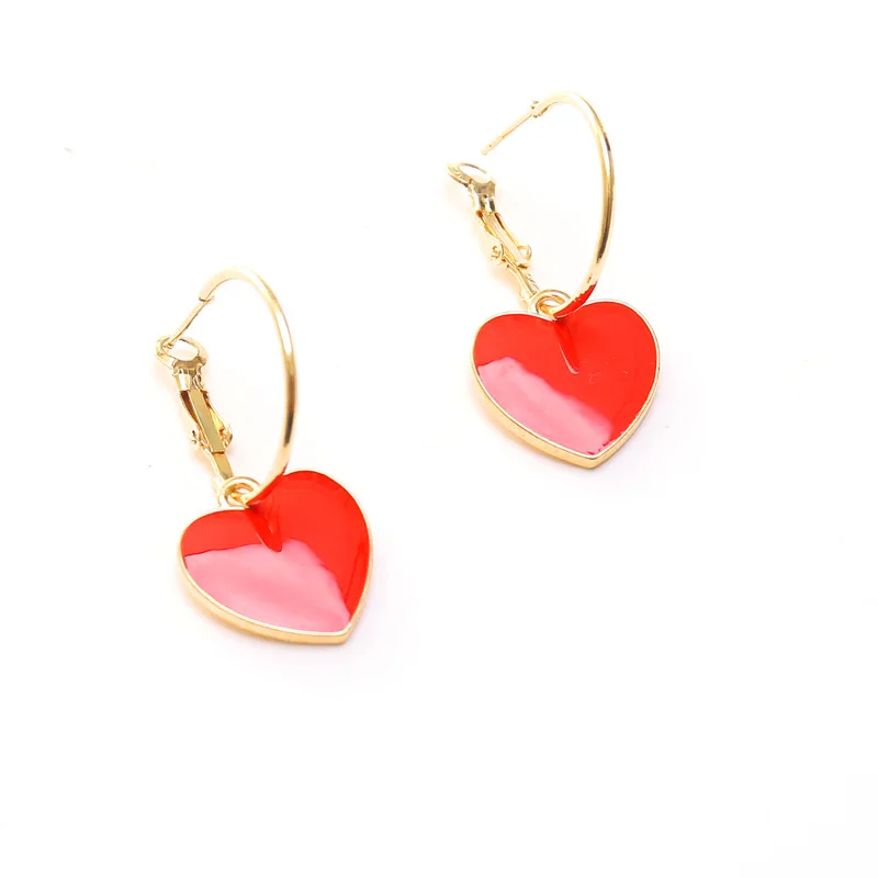 

ins new multicolor oil drop Heart fashion jewelry Alloy funky earrings for women 2021 wholesale, Red,blue,pink