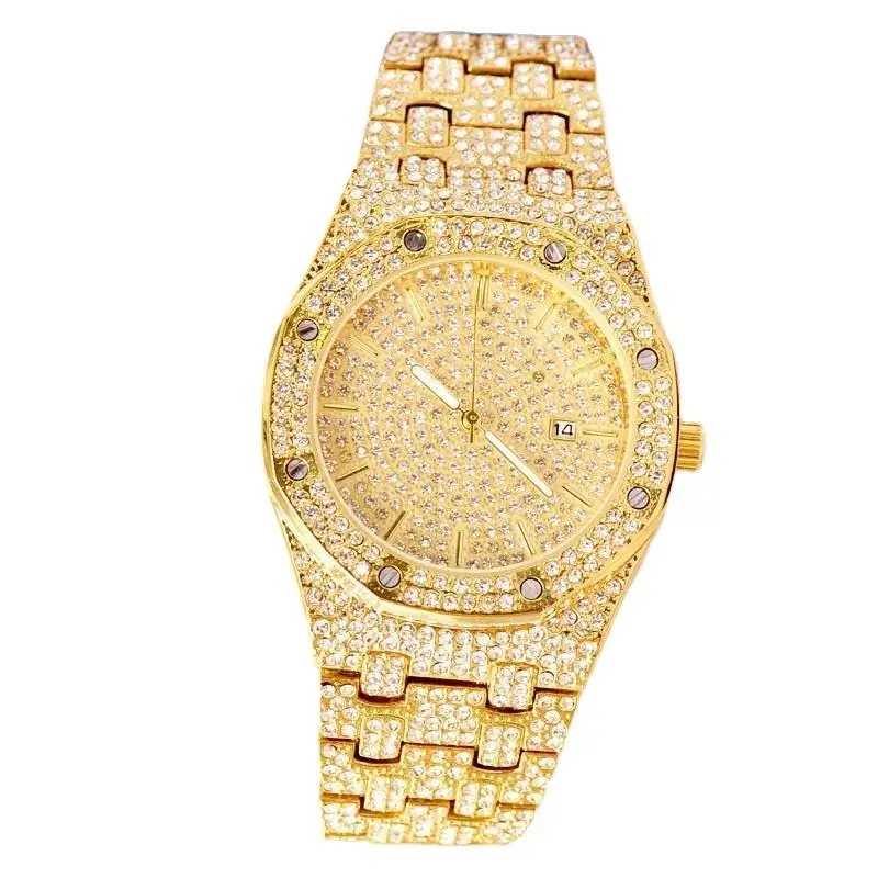 

Rine Stone Mens Watch Gold Plated Watch Fashion Luxury Woman Watch