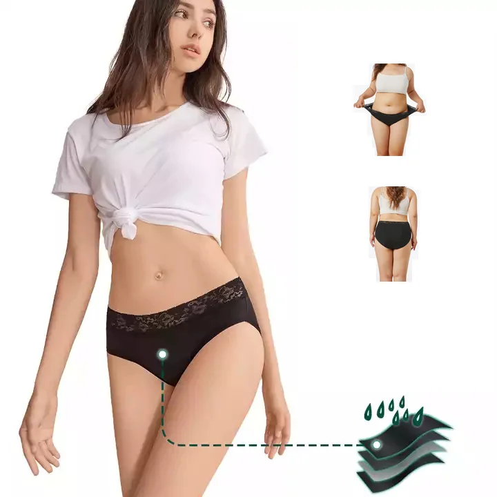 Plus size women's absorbent briefs incontinence underwear 4 layer leak proof menstrual period panties