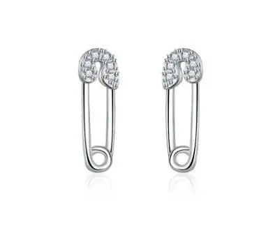 

2019 Minimalism Style 925 Sterling Silver Safety Pin Earrings Clear CZ Crystal Broach Stud Earrings for Women Fashion Jewelry