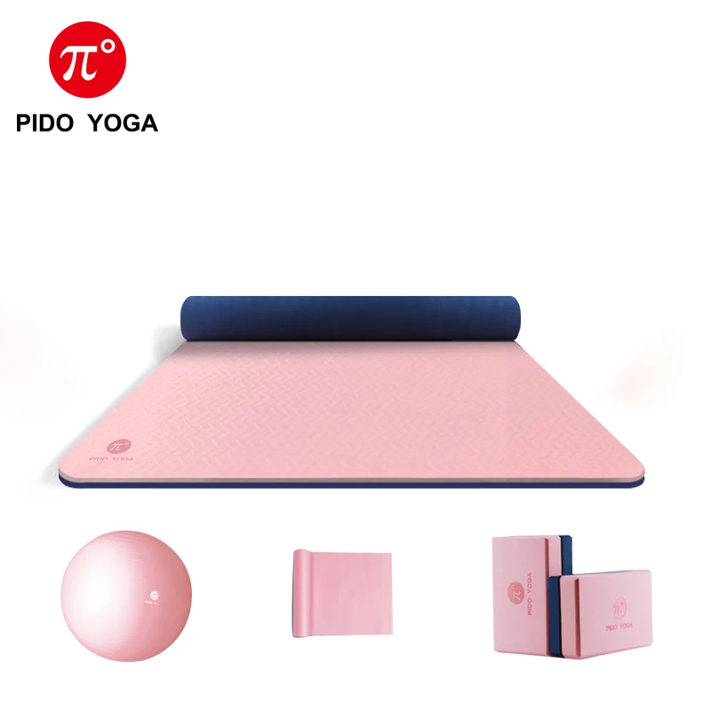 

PIDO Double Color Non Slip Exercise Eco Friendly TPE yoga mat with Carrier Strap and yoga accessories set fitness for beginner