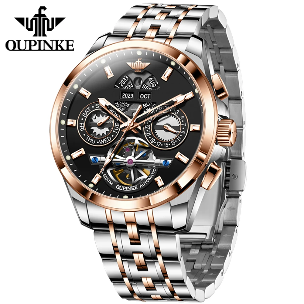 

OUPINKE 3251 custom oem logo Waterproof Tungsten steel classics Hollowed out skeleton Automatic mechanical luxury watch for men