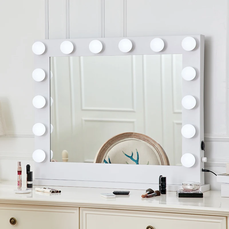 

Frame custom 14 pcs bulbs make up hollywood led lights vanity makeup mirror, White black