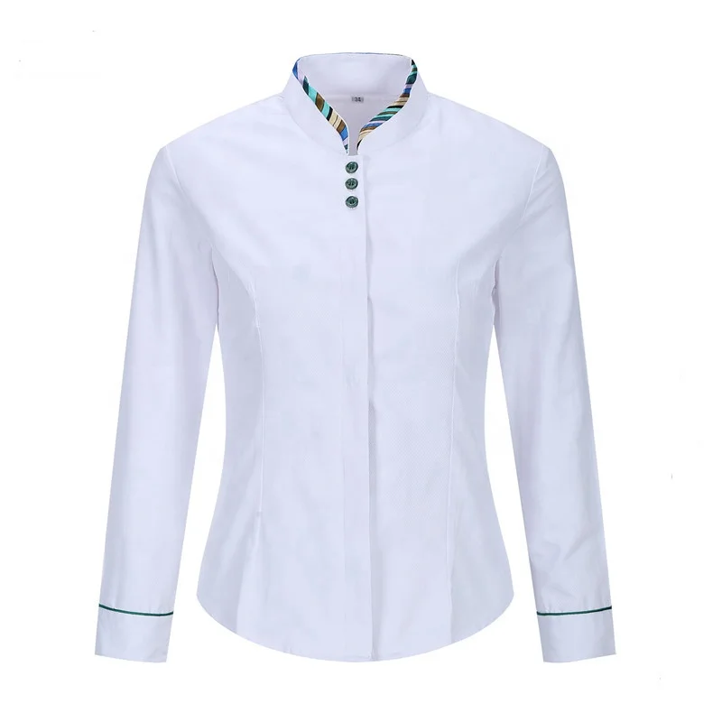 
Bank Uniform design Long Sleeve Stand Collar Cotton Formal Women Blouses 