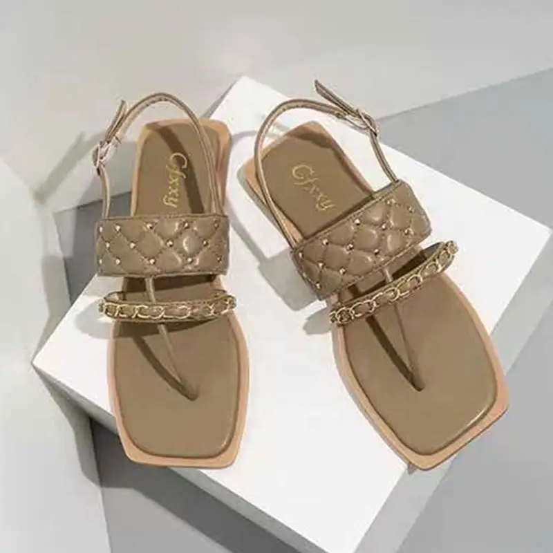 

Buckle Strap Flat Sandals for Women 2021 Summer Fashion Shoes Gladiator Size 10 Square Toe Wholesale, Green,black,apricot,brown