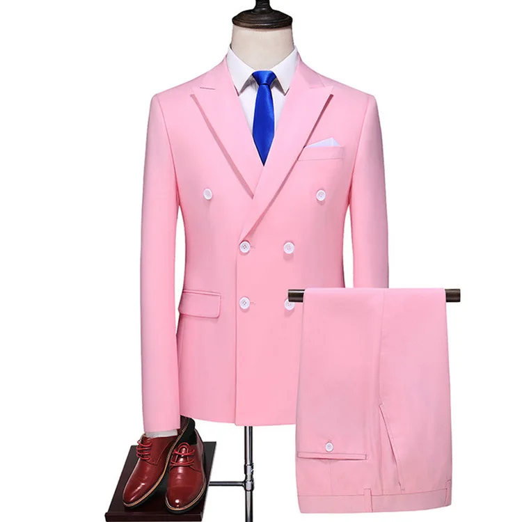 

High Quality Men's Formal Business Blazer Suits Mens Pink Suit 2 Piece Groom Wedding Suits for Men