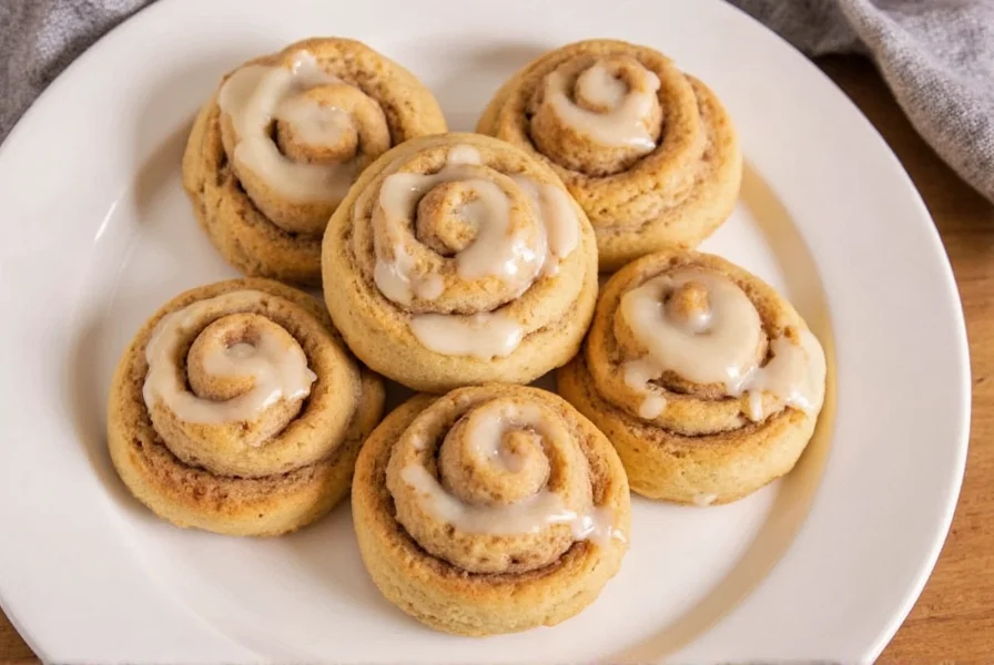 Perfectly swirled cinnamon roll cookies on baking sheet with visible cinnamon layers and soft texture
