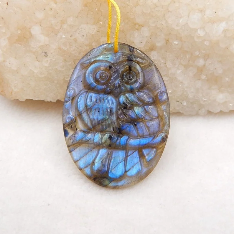 

Custom Carving New Blue Labradorite Pendant Owl Pendant For Necklace, , 14.8g