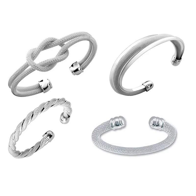 

Fashion Copper Bracelet Bangles For Women Mesh Open Silver Plated Mesh Double Net Alloy Net Bangle Silver Cuff Bracelets