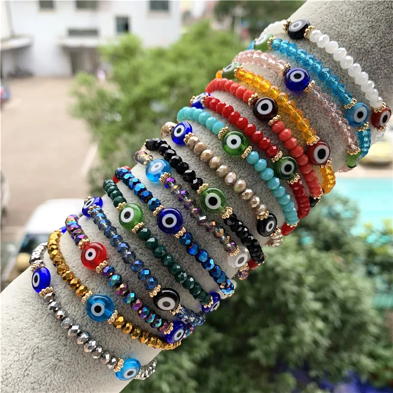 

simple fashion evil eyes glass rondell beads bracelet for women