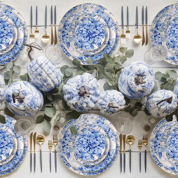 

Wholesale Catering Hotel wedding Dinner Plate Restaurant Blue Ceramic Dishes Plates