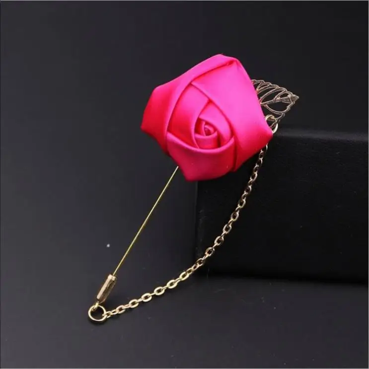 

Fashion Multicolor available men brooch rose flower lapel pin with chain for men suits wholesale, Purple, black, sky blue, pink, rose red, wine red