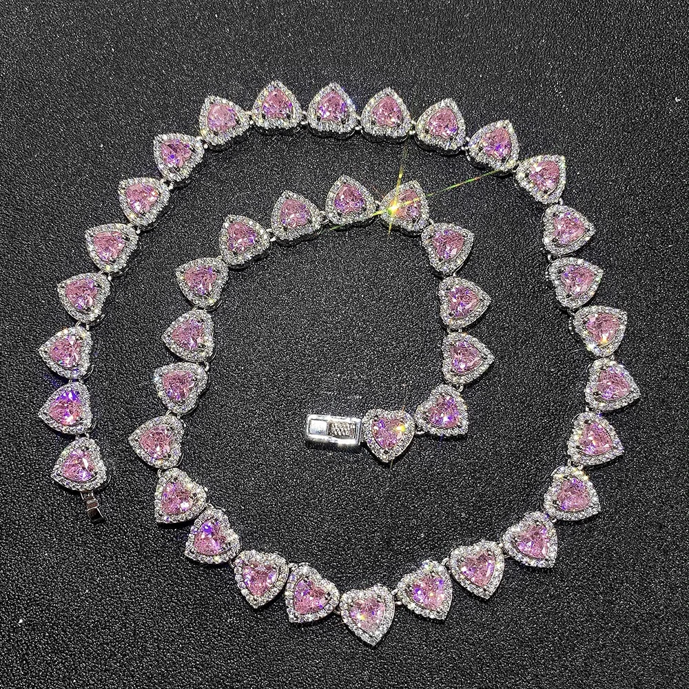 

pink diamond zirconia bling heart tennis chain choker iced out necklace