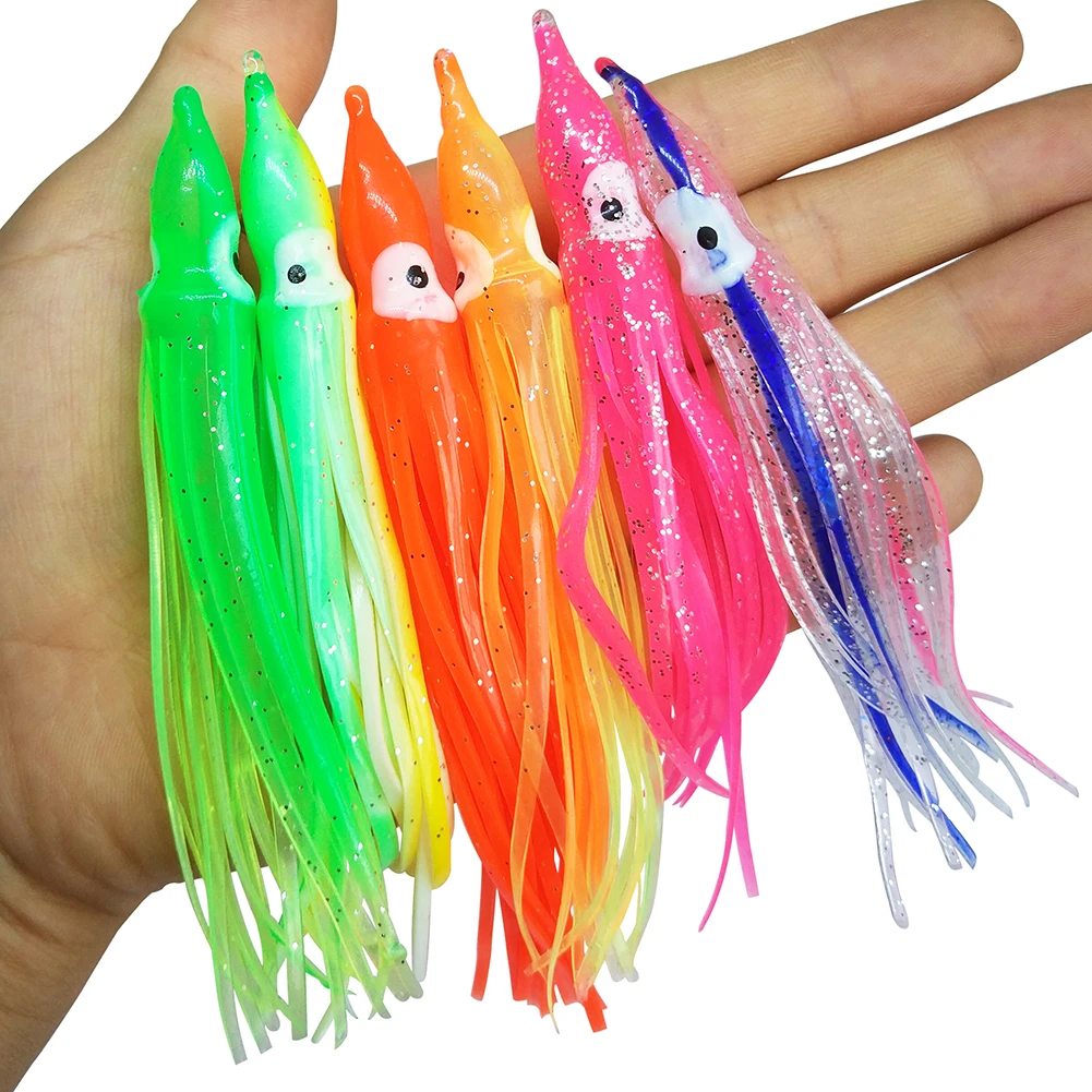 

Glow Soft Plastic Octopus Squid Skirt Fishing Lures Hoochies Trolling Saltwater Soft Fishing Lures Set for Bass Salmon Trout, Lumious,red,green,purple,orange,pink