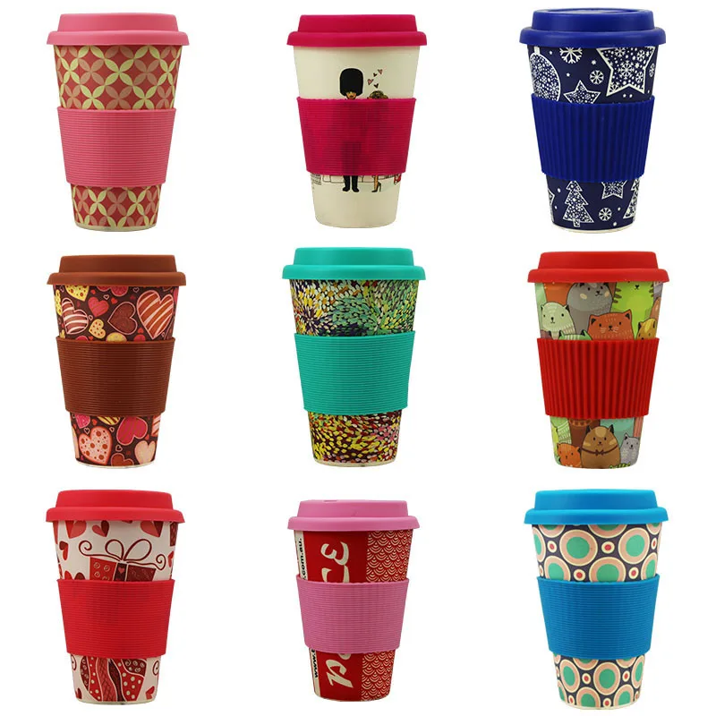 

450ml bamboo fiber coffee mug with silicone lid and sleeve, Any pantone color
