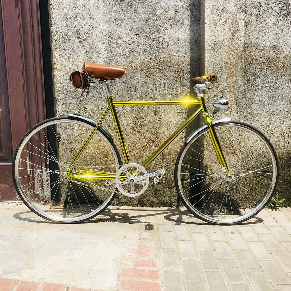 

Ordinary Bike 700C Retro Vintage Bicycle Steel Frame Fixie 52cm Size Road Gold Color Single Speed Cycle Cycling Accessories