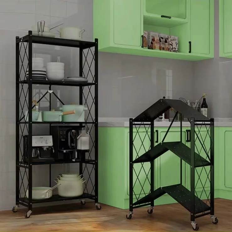

Multifunctional Collapsible and Movable Storage Holders Foldable Rack, Black