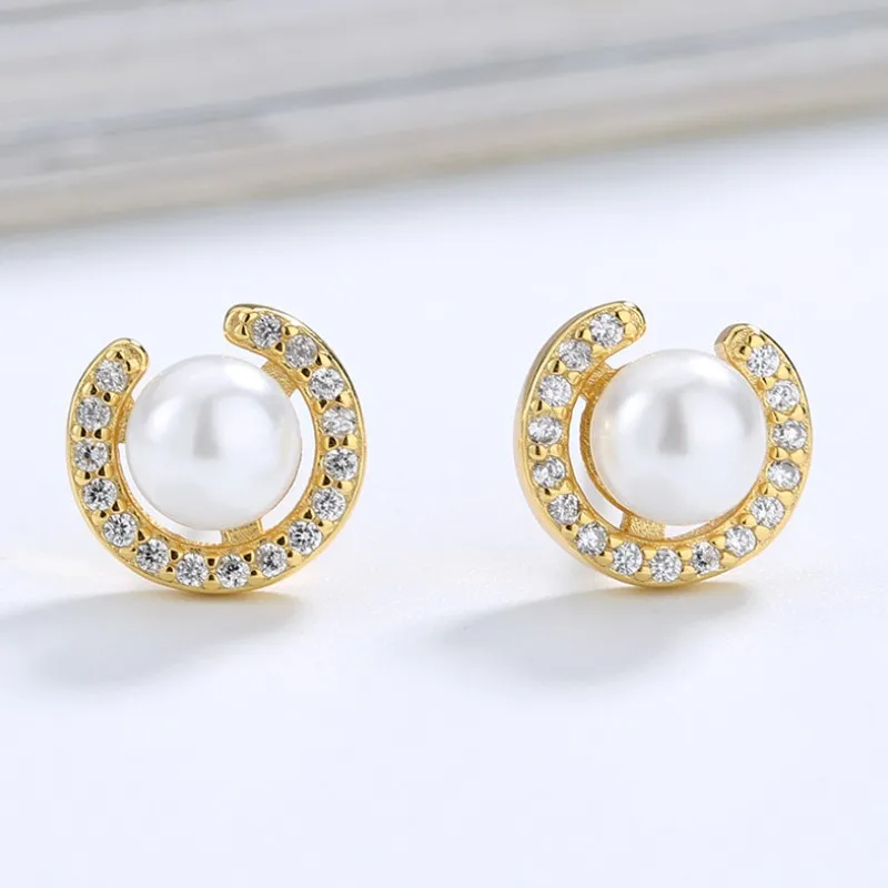 

Wholesale gold plated 925 sterling silver freshwater pearl stud earrings