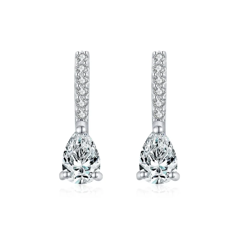 

Elegant Dainty Women Ear Rings 925 Sterling Silver Pave Cz Bar Cubic Zirconia Teardrop Stud Earrings