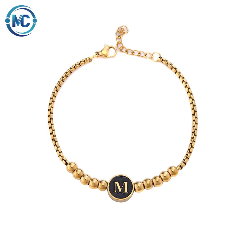 

2021 Newest Simple 26 English Initial Letter Bracelet Charms Gold Plated Stainless Steel Bracelet, As the picture