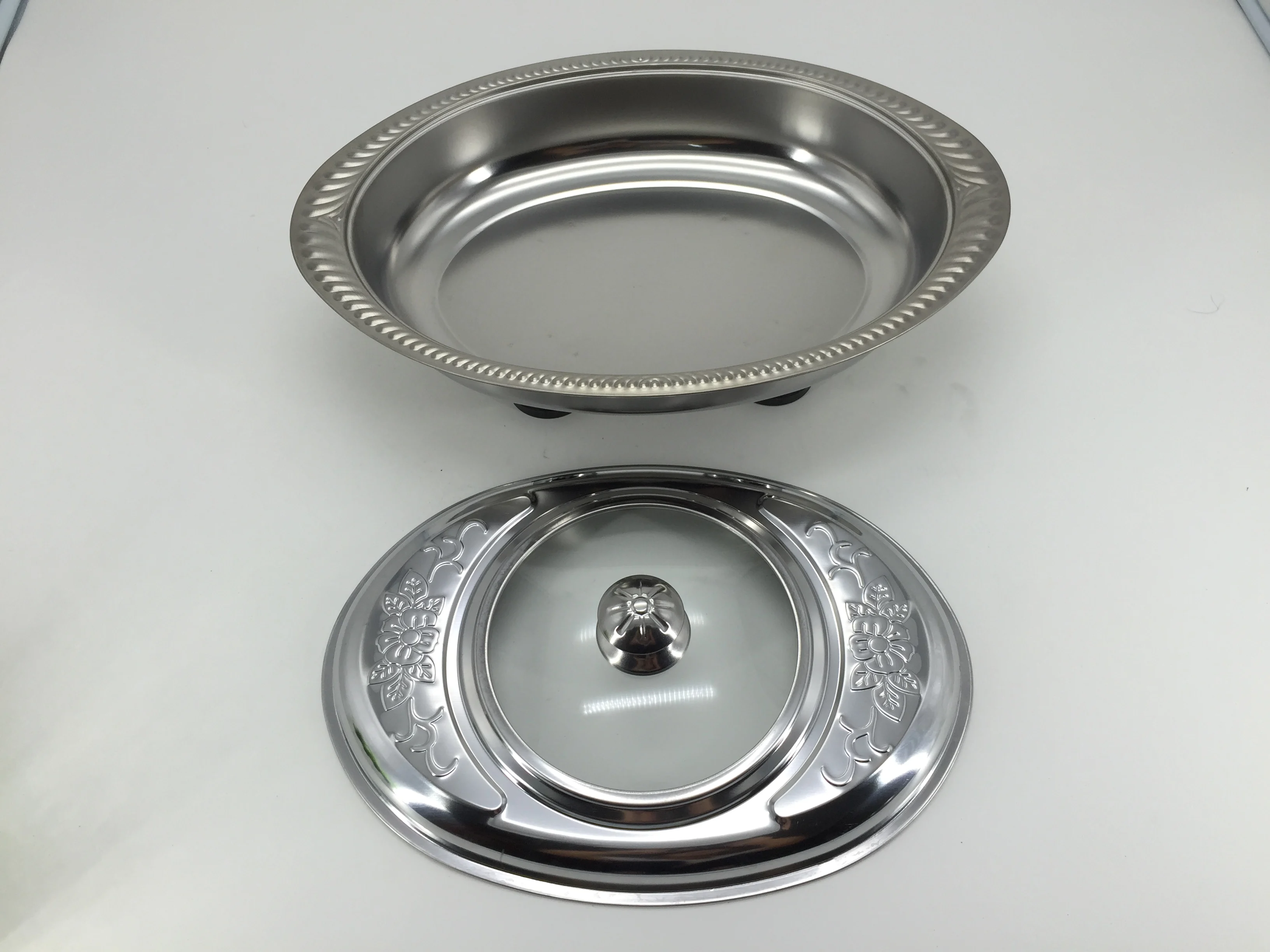 
hot pot chafing dish buffet set stainless steel Oval plus four legged tray 