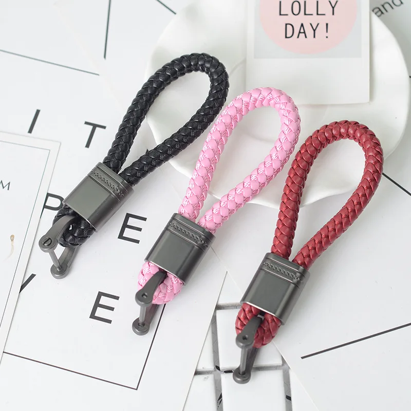 

Promotion handmade gift woven leather cord braided rope PU Leather keychain keyring bag pendant