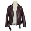 New coffee color PU leather jacket women faux leather fashion clothing with Unique belt
