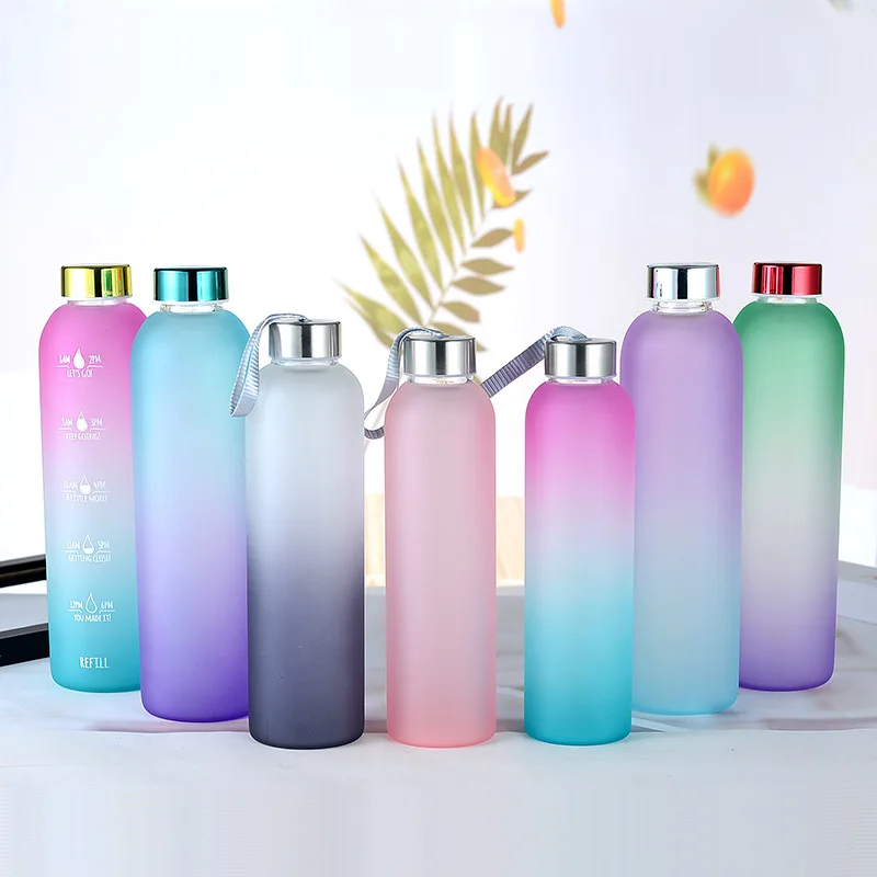 

High quality gradient color glass water bottle frosted glass bottle
