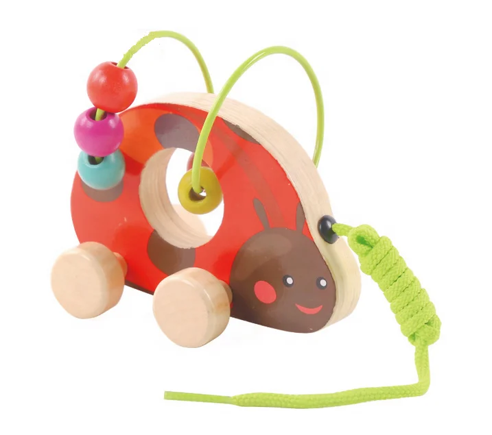 Wooden Animal Pull Along Toy Push Along Toy Beads Wooden Animal Push