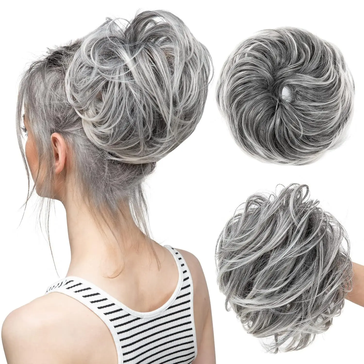 Wholesale Women's Synthetic Hair Instant Updo Hair Piece Curly Wavy Elastic Band Messy Buns Straight Style Rubber Band