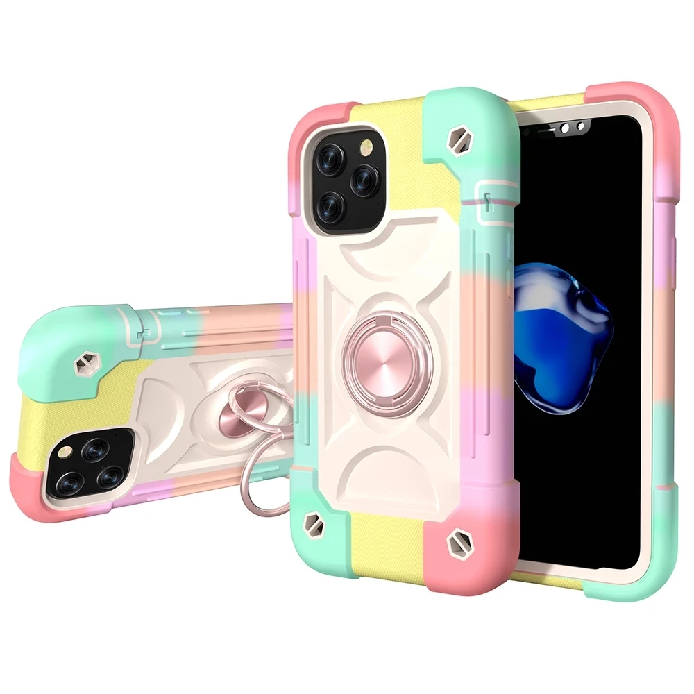 

360 Full Body 3 in 1 Heavy Duty Shockproof Bumper Soft Silicone Stand Ring Phone Cover For iPhone X Xr 8 11 12 13 Pro Max Case, As picture shows