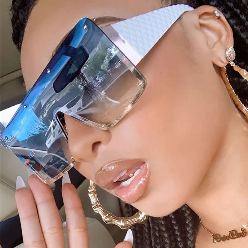 

HY8003 New Trendy Ins Style Fashion Rimless One Piece Gafas De Sol UV400 Wholesale Oversized Shades Square Sunglasses Women 2021, Mix colors