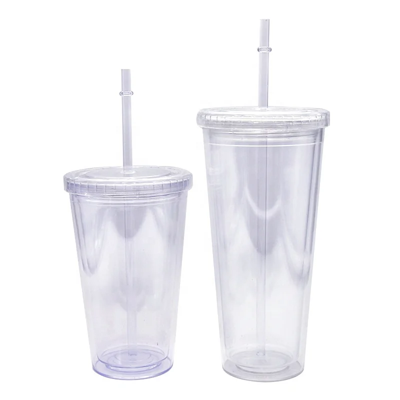 

Hot Sales 20 oz Plastic Mug Insulated Reusable tumbler transparant cups in bulk double wall with lid and straw, Clear