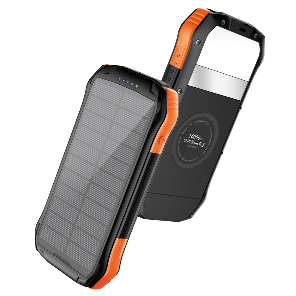 

Solar Charger 16000mAh Portable Solar Power Bank External Backup Battery Dual Outputs & Type-C Input Waterproof solar powerbanks