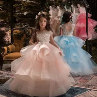 

In Stock pink beaded children party dresses full length kids ball gown puffy flower girl dress latest dresses for girls