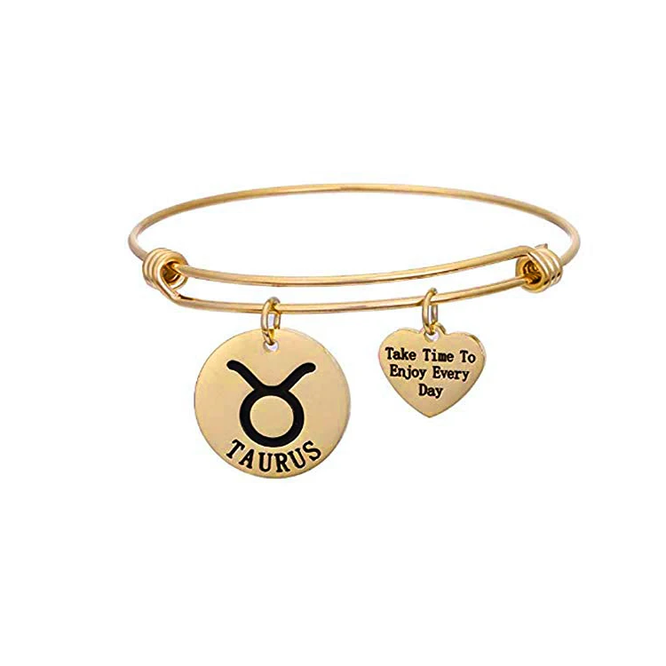 Custom Zodiac Sign Bracelet Stainless Steel Adjustable Bangle Bracelet