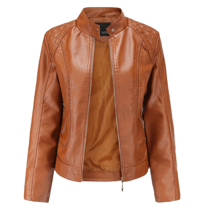 

Autumn and Winter Fashion Women PU leather Outerwear Jackets Stand-up Collar Ladies Coat and Jacket