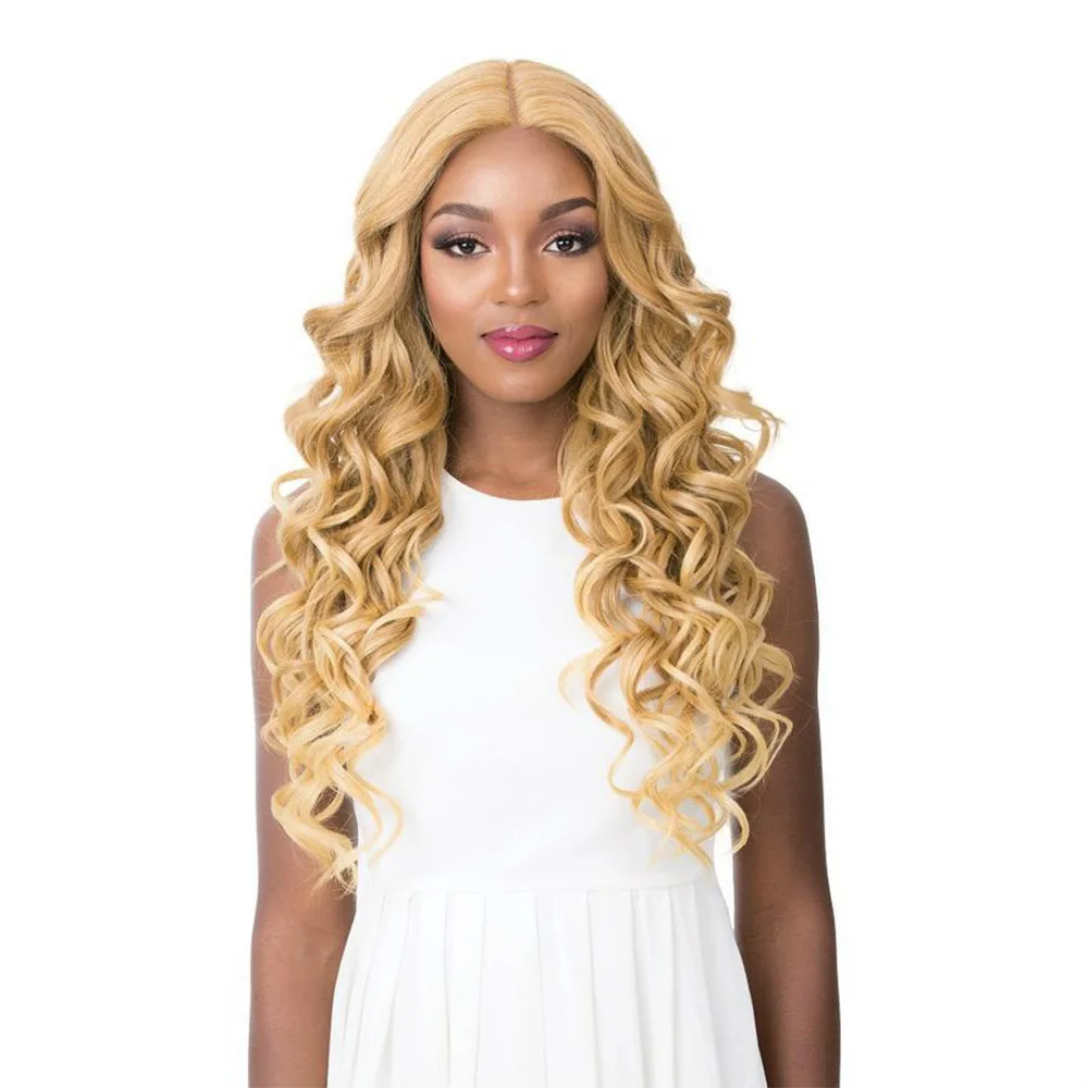 

High temperature silk wig female long hair blonde pink 24 inch mechanism long curly hair chemical fiber headgear