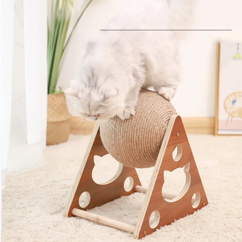 

Cat Scratcher Wooden Scratching Post Cat Grinding Claw Hand Wrapped Sisal Rope Climbing Frame Cat Scratching Ball, Natural color