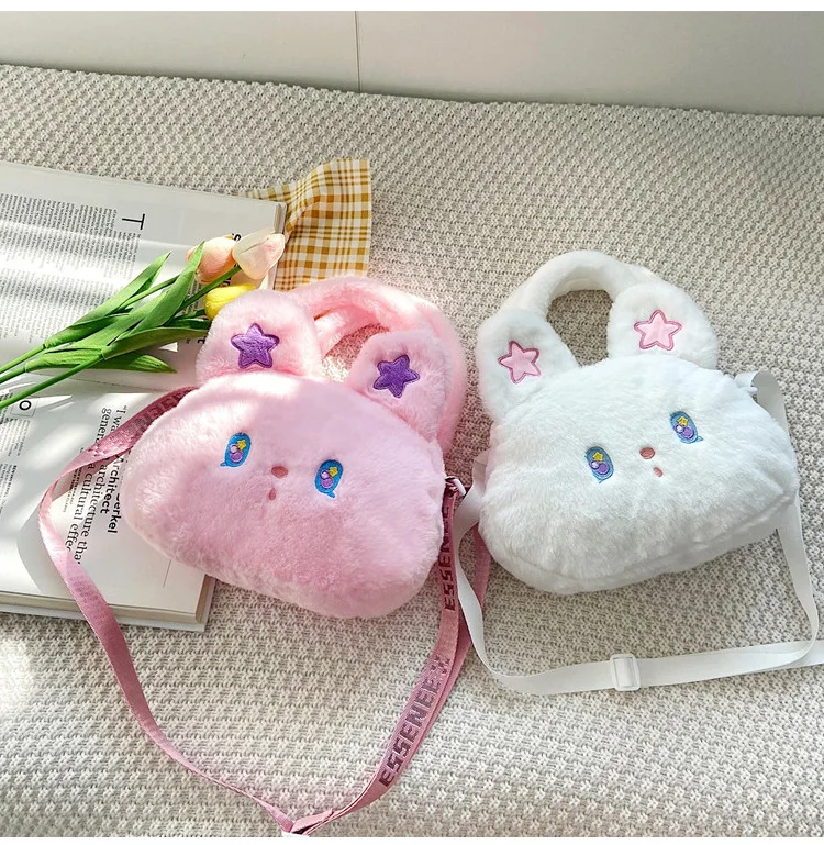 

Plush Shoulder Bagnew Cute Little Rabbit Messenger Bag Cute Designer Messenger Bag Single Messenger Shoulder Bag, White, pink